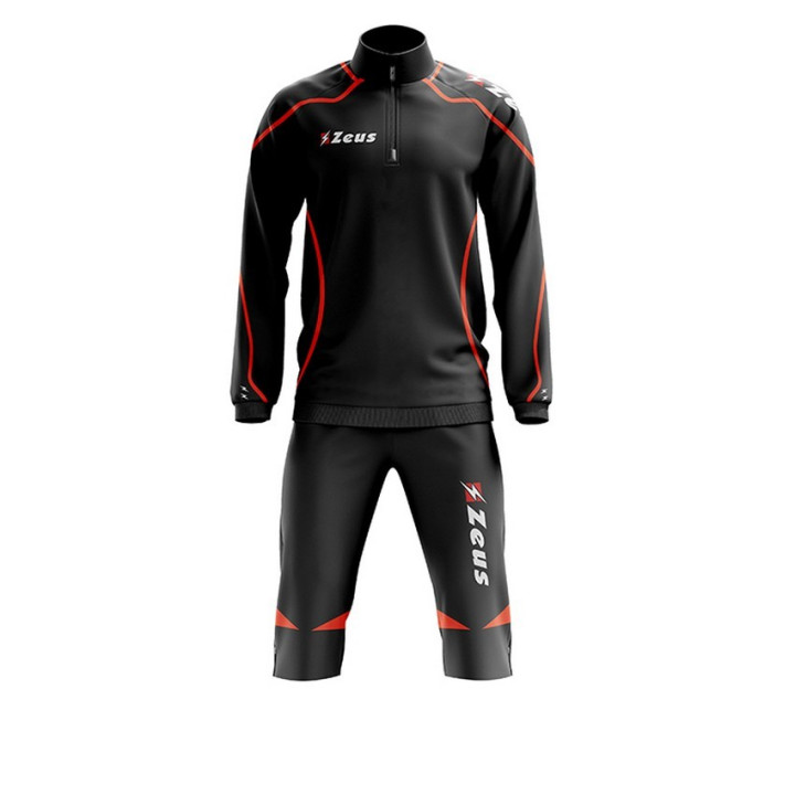 Viky model tracksuit with 3/4 length trousers in black and fluorescent orange