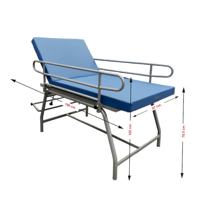 Medical Examination Cot for Infirmary with safety sides and roll holder